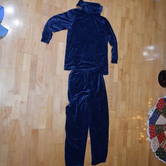 FEELGOODSTORE Women's Sz M Blue Velour Mock Neck Top & Pants Outfit - Picture 4 of 10